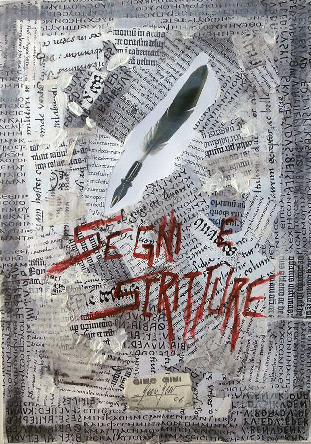 'Segni e scritture' (Signs and writings), collage and writings on canvas paper, 29,7x21cm, 2016